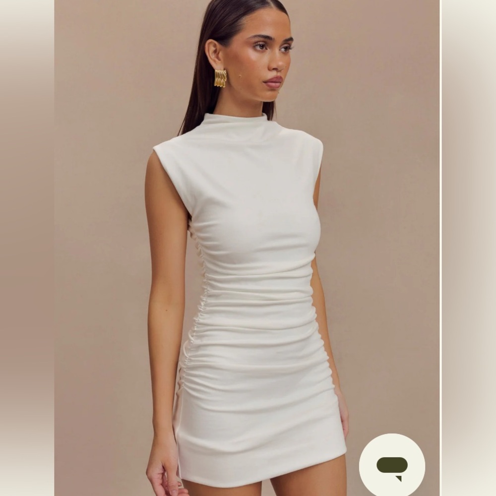 Meshki Cream Sleeveless High-Neck Mini Dress